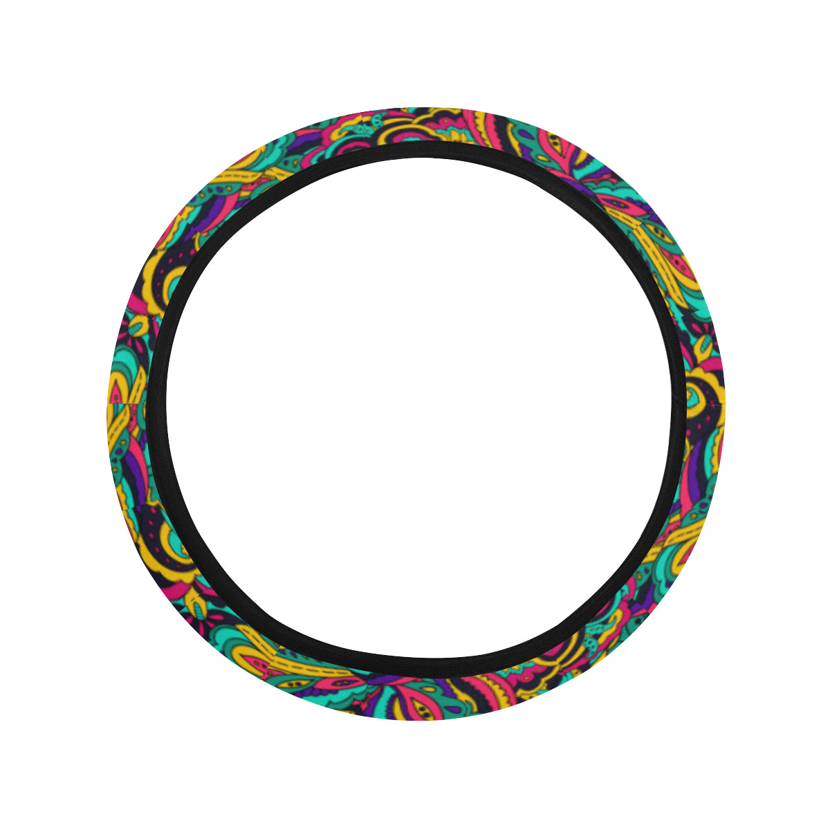 Psychedelic Trippy Floral Design Steering Wheel Cover with Elastic Edge