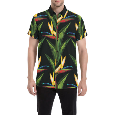 Bird Of Paradise Pattern Print Design BOP012 Men's Short Sleeve Button Up Shirt