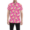 Beach Top View Umbrella Theme Men's Short Sleeve Button Up Shirt