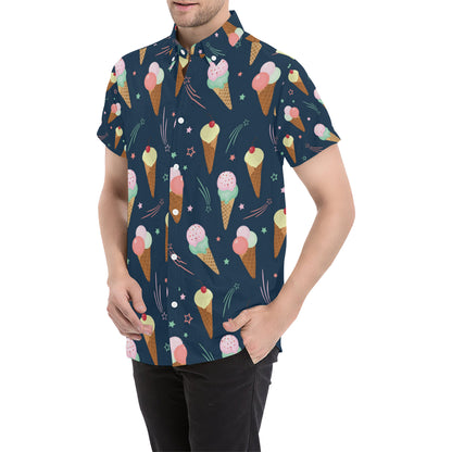 Ice Cream Pattern Print Design 04 Men's Short Sleeve Button Up Shirt