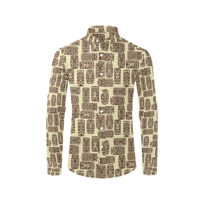 Tiki Brown Mask Print Men's Long Sleeve Shirt