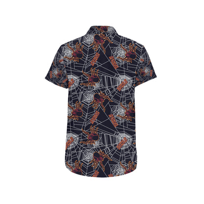 Tarantula Spiderwebs Pattern Print Design 01 Men's Short Sleeve Button Up Shirt