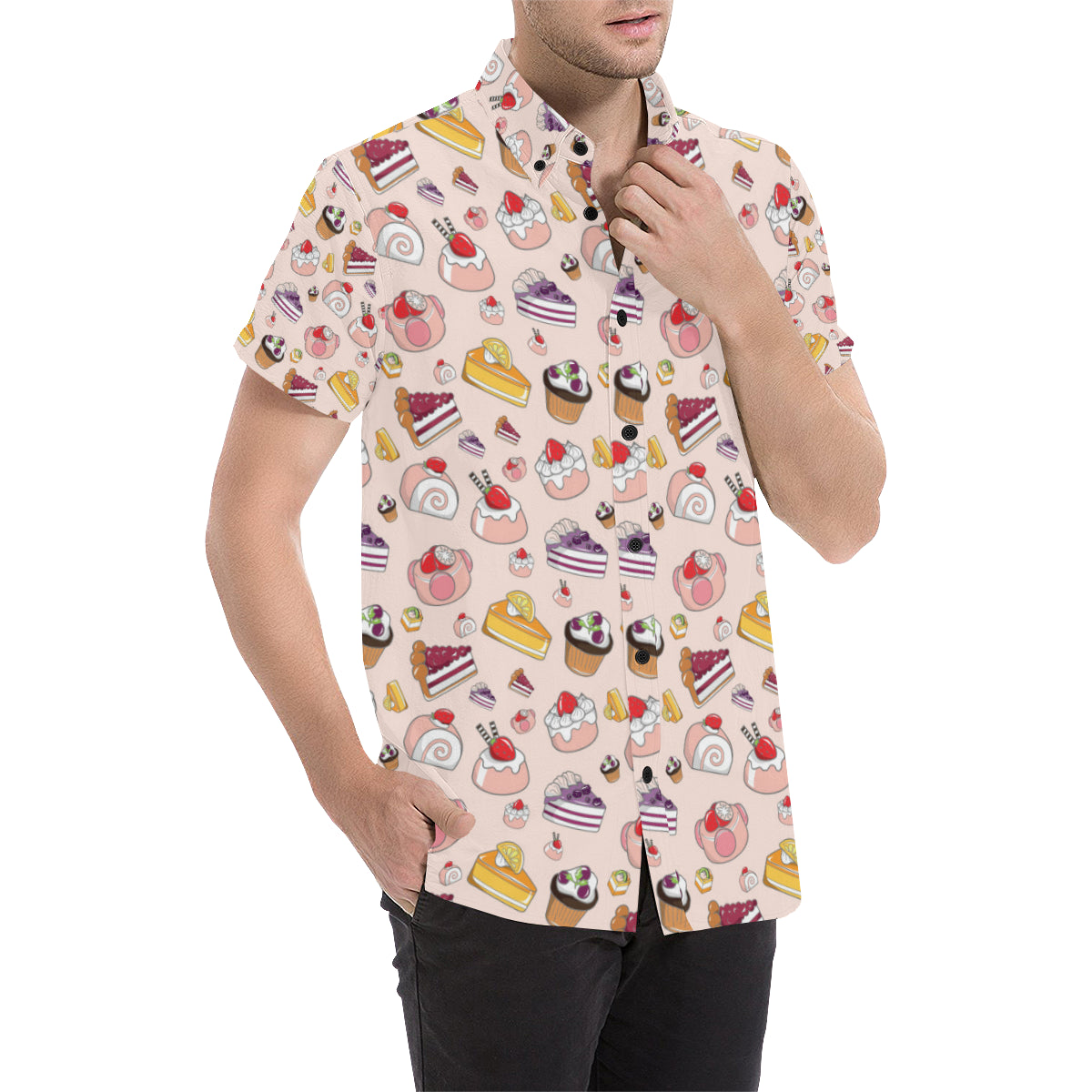 Cake Pattern Print Design 01 Men's Short Sleeve Button Up Shirt