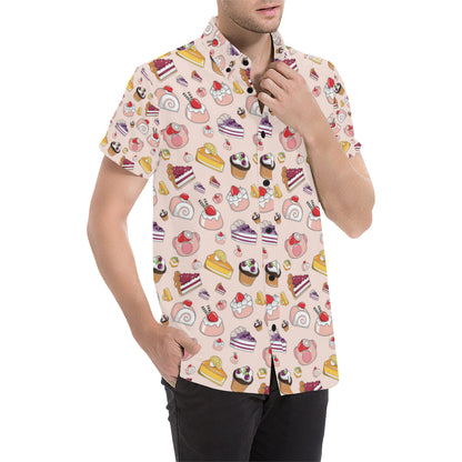 Cake Pattern Print Design 01 Men's Short Sleeve Button Up Shirt