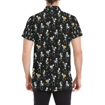 Skeleton Dance Print Men's Short Sleeve Button Up Shirt