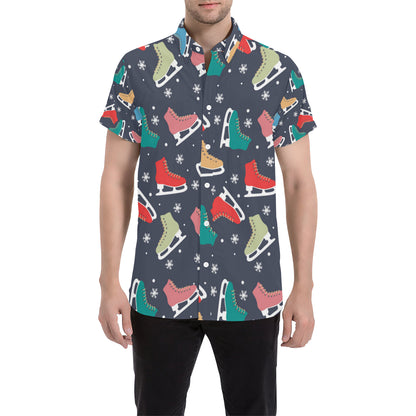 Ice Skate Pattern Print Design 04 Men's Short Sleeve Button Up Shirt