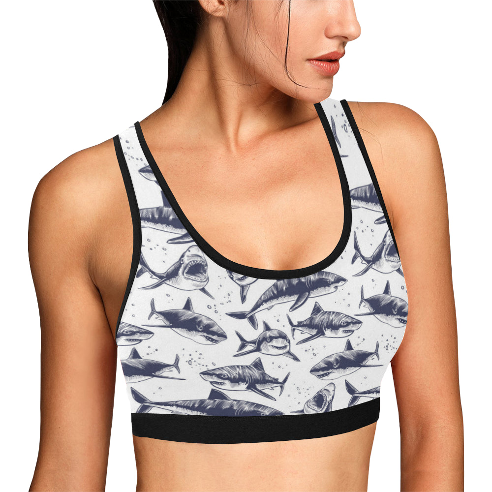 Great White Shark Pattern Print Design 02 Sports Bra