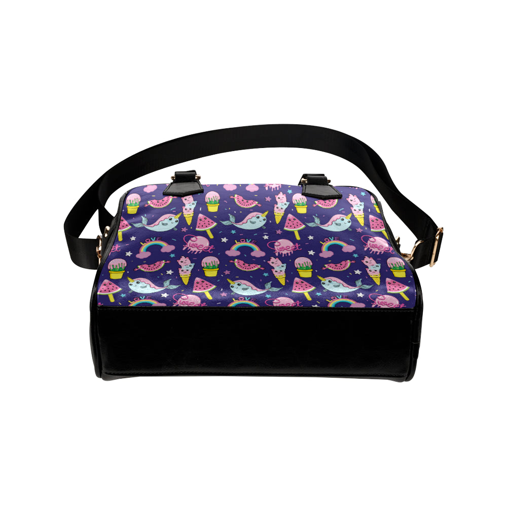 Narwhal Cute Pattern Print Design 02 Shoulder Handbag