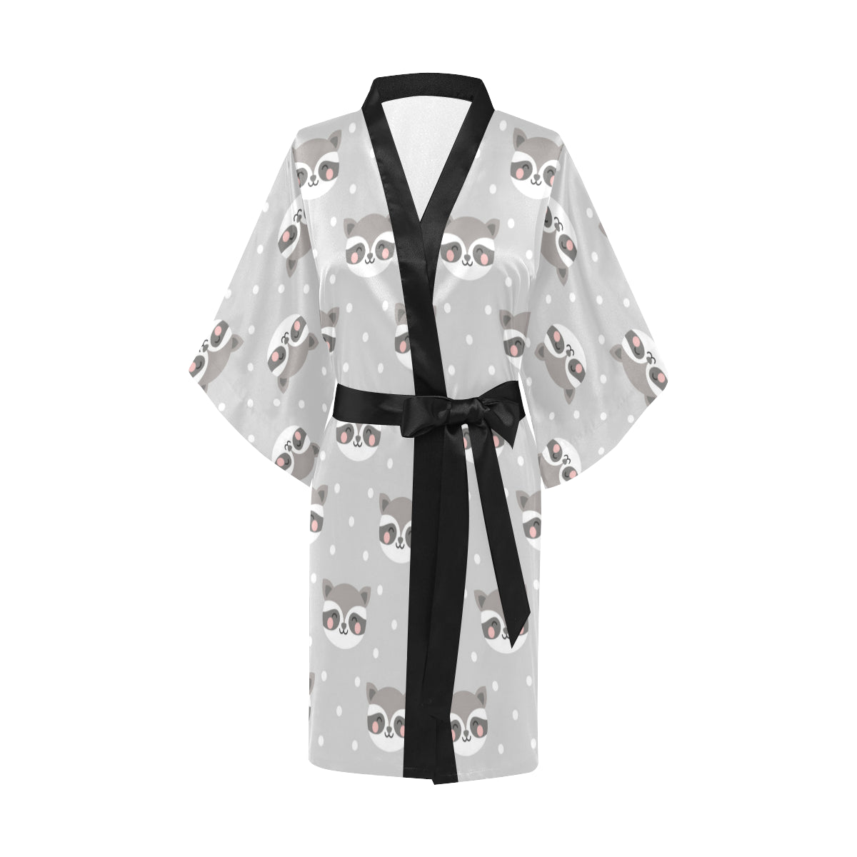 Raccoon Pattern Print Design A04 Women's Short Kimono