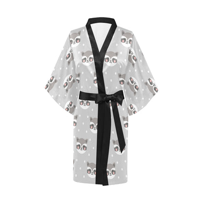 Raccoon Pattern Print Design A04 Women's Short Kimono