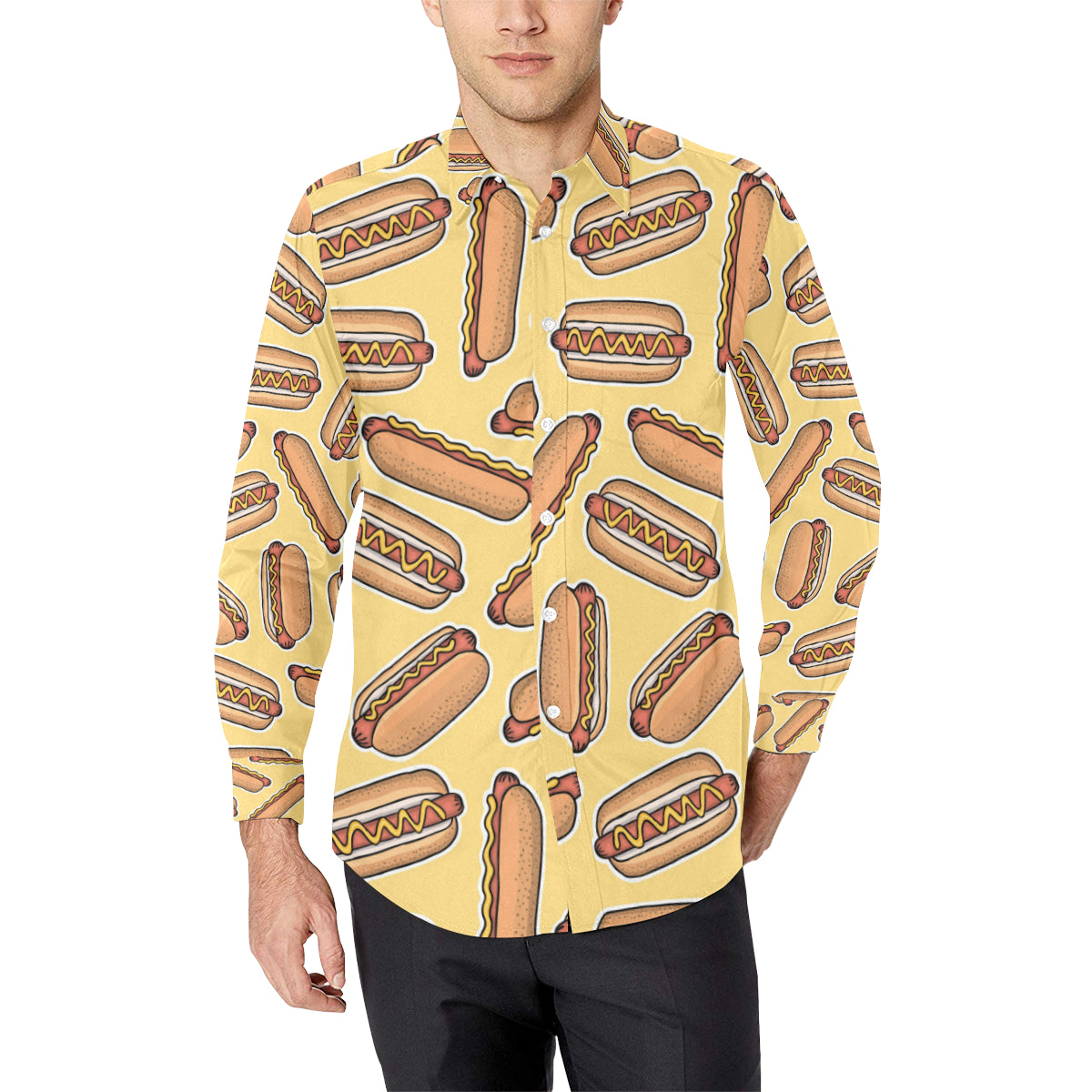 Hot Dog Pattern Print Design 01 Men's Long Sleeve Shirt