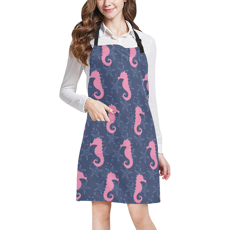 SeaHorse Pink Pattern Print Design 02 Apron with Pocket