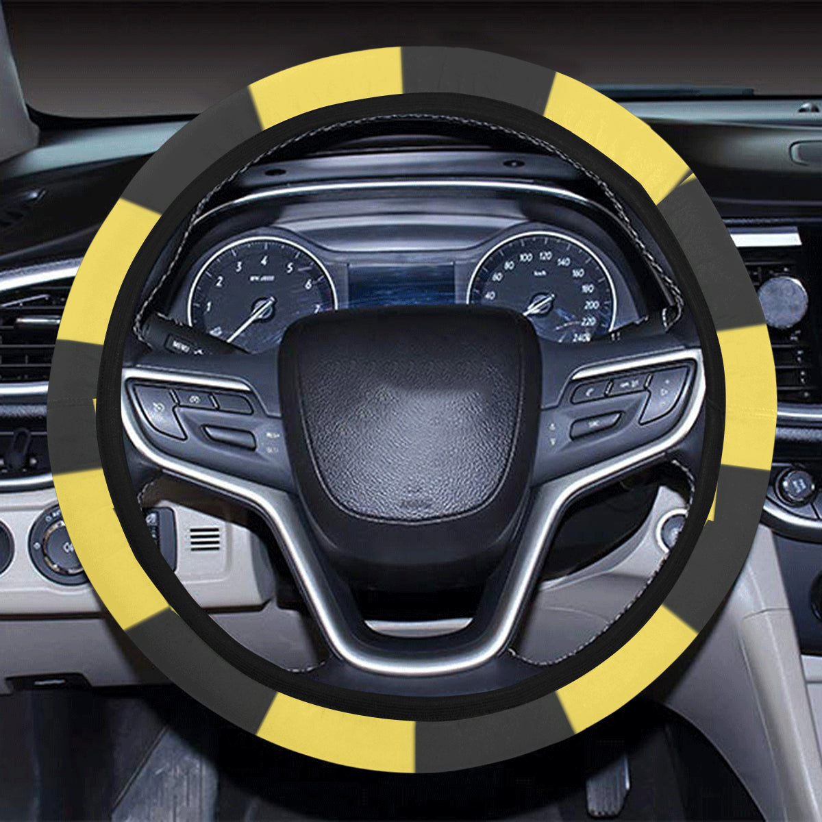 Checkered Yellow Pattern Print Design 03 Steering Wheel Cover with Elastic Edge