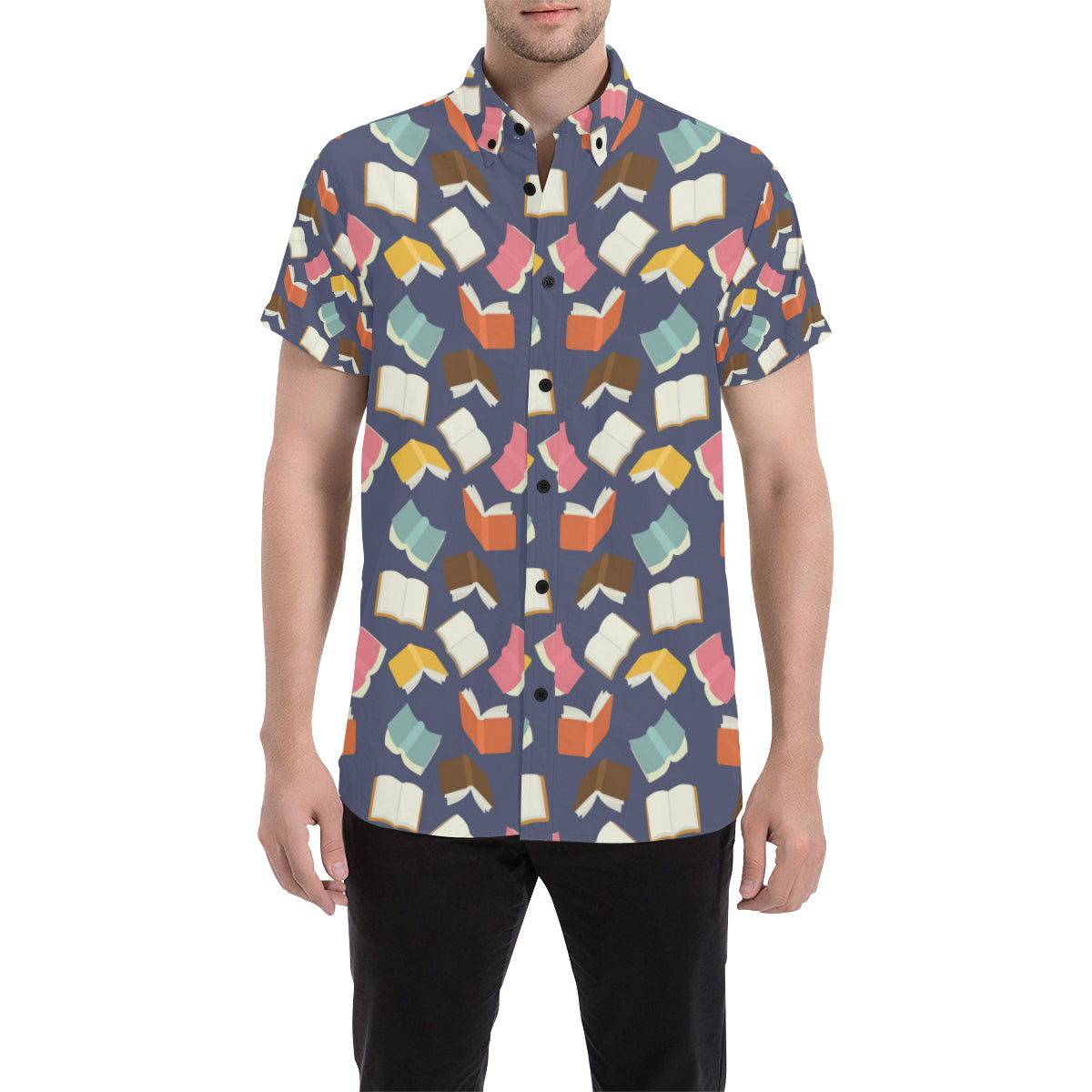 Book Pattern Print Design 01 Men's Short Sleeve Button Up Shirt
