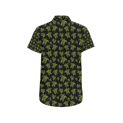 Green Tribal Turtle Polynesian Themed Men's Short Sleeve Button Up Shirt