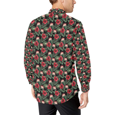 Flower Hawaiian Red Hibiscus Design Print Men's Long Sleeve Shirt