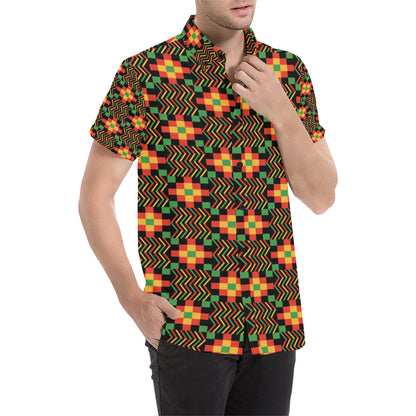Kente Pattern Print Design 01 Men's Short Sleeve Button Up Shirt