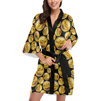 Bitcoin Pattern Print Design DO05 Women's Short Kimono