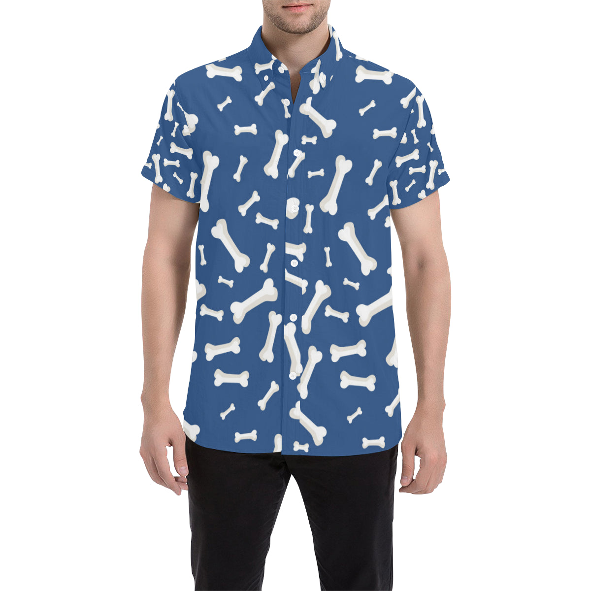 Dog Bone Pattern Print Design 03 Men's Short Sleeve Button Up Shirt