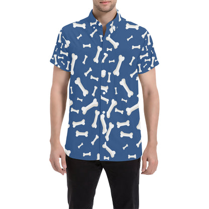 Dog Bone Pattern Print Design 03 Men's Short Sleeve Button Up Shirt