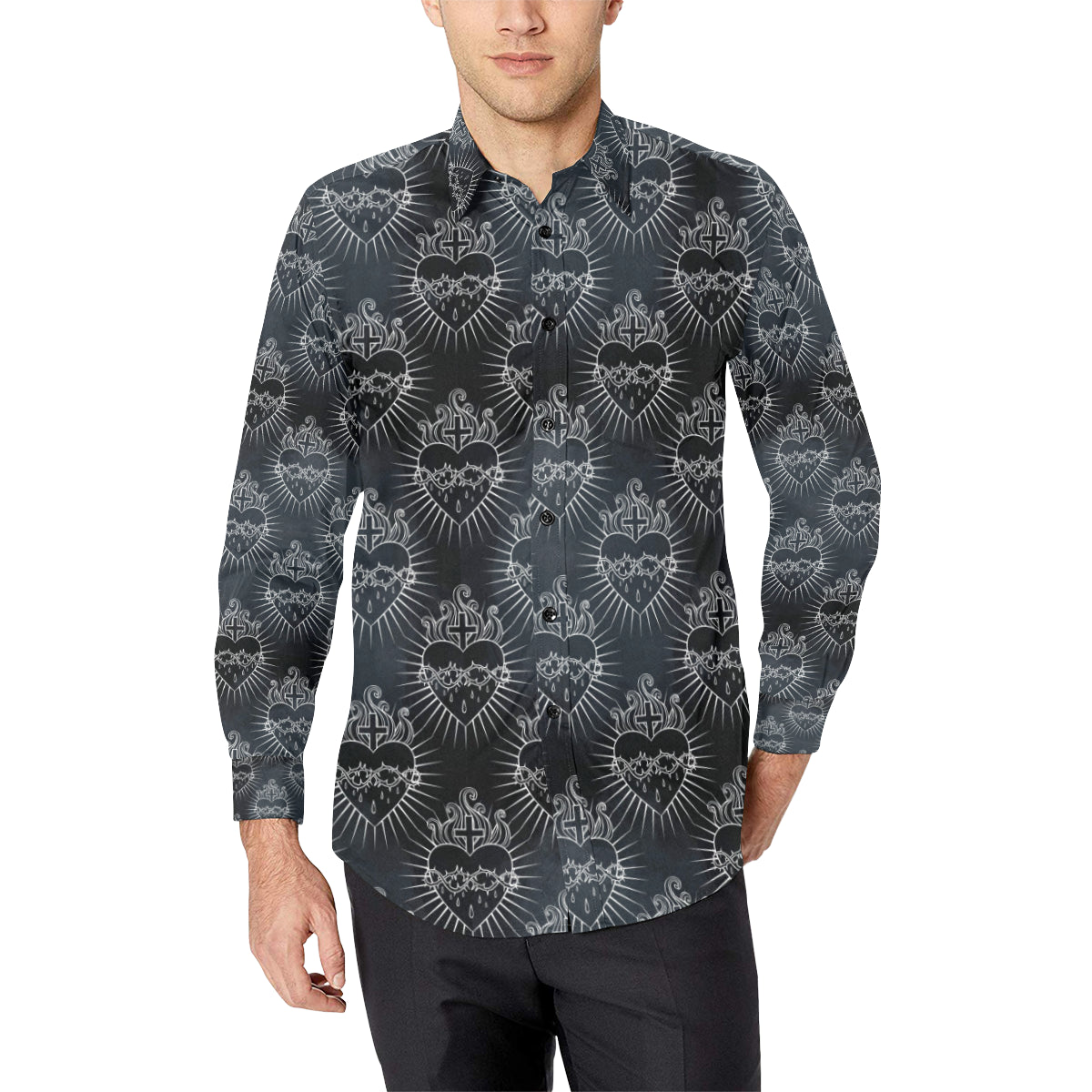 Christian Heart Tattoo Style Men's Long Sleeve Shirt