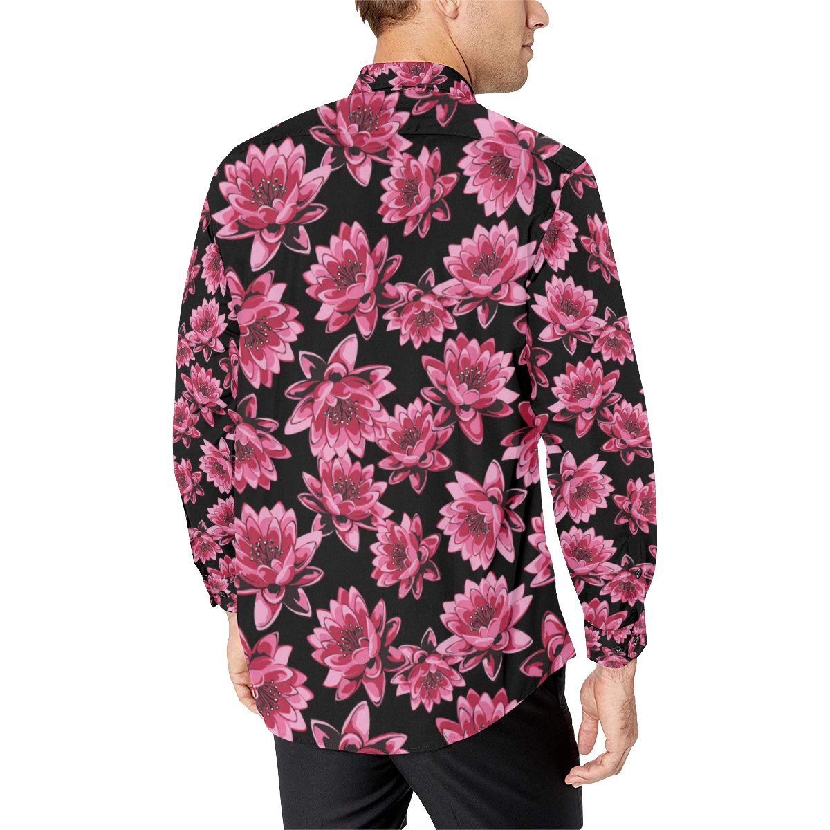 Lotus Pattern Print Design 03 Men's Long Sleeve Shirt