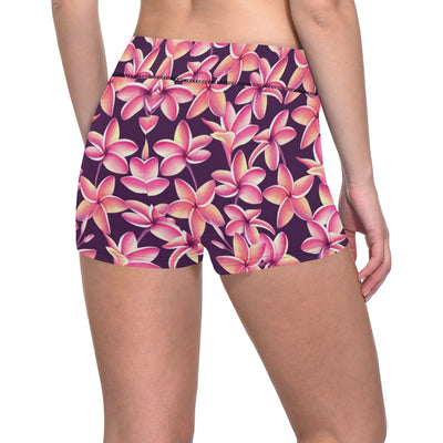 Purple Plumeria Pattern Print Design PM010 Yoga Shorts