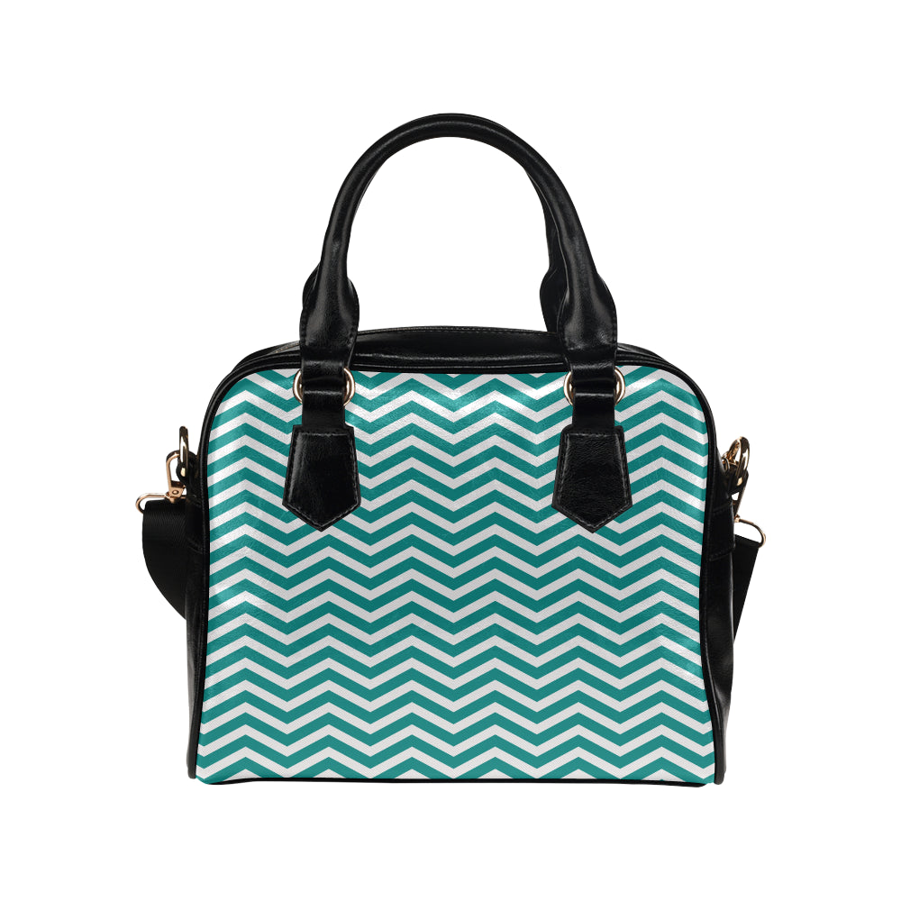 Chevron Teal Pattern Print Design 02 Shoulder Handbag