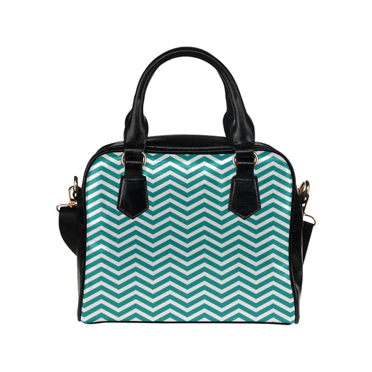 Chevron Teal Pattern Print Design 02 Shoulder Handbag