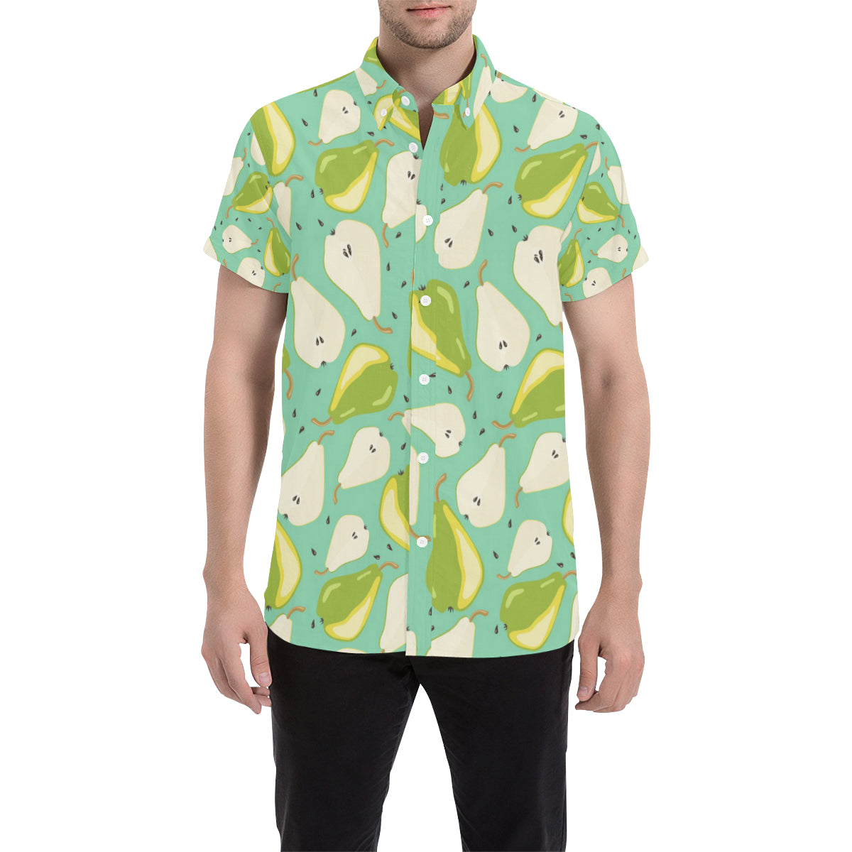 Pear Pattern Print Design PE04 Men's Short Sleeve Button Up Shirt