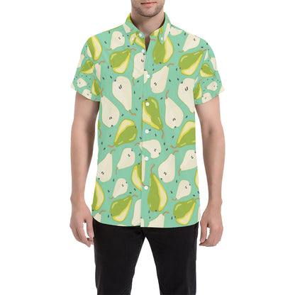 Pear Pattern Print Design PE04 Men's Short Sleeve Button Up Shirt