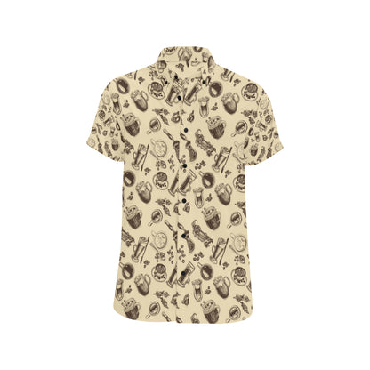 Coffee Pattern Print Design 05 Men's Short Sleeve Button Up Shirt
