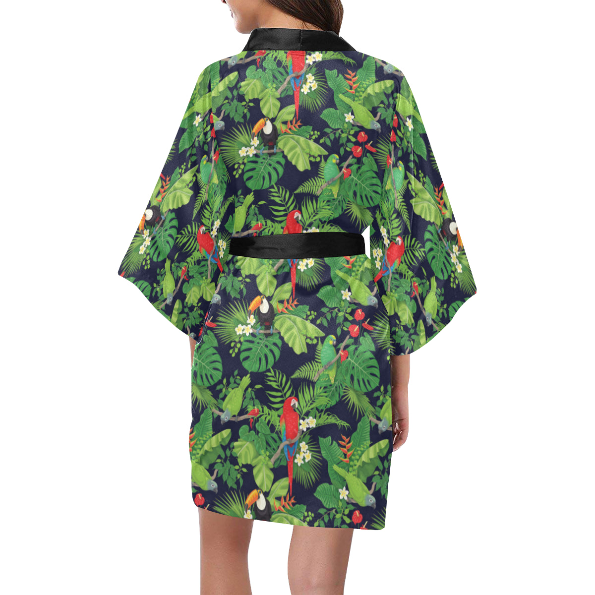 Rainforest Parrot Pattern Print Design A03 Women's Short Kimono