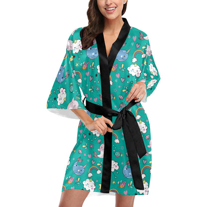 Narwhal Pattern Print Design 04 Women's Short Kimono
