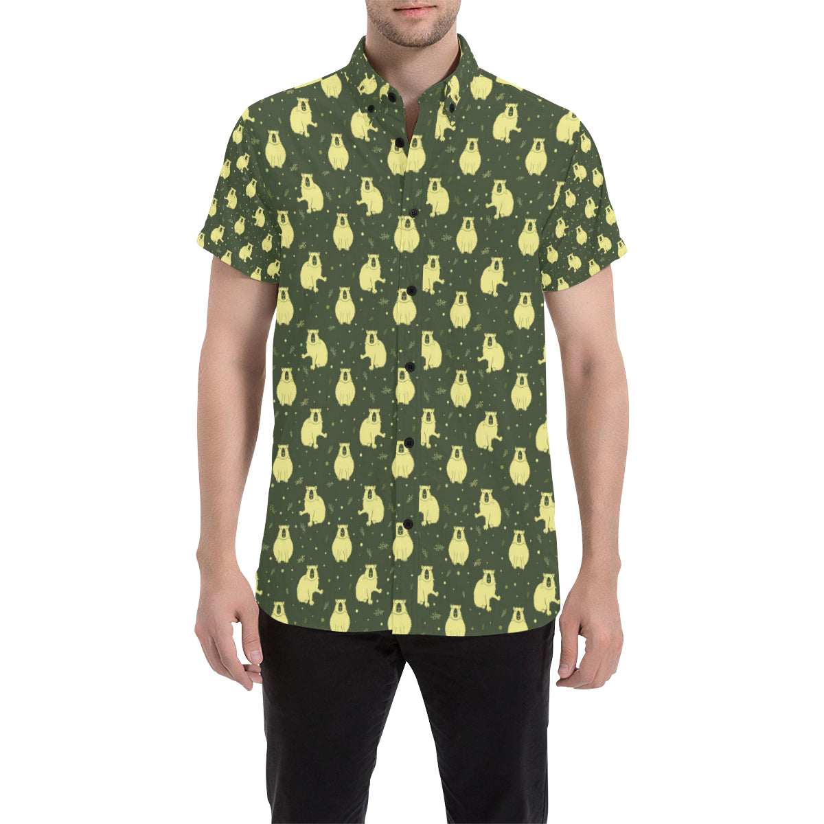 Capybara Pattern Print Design 03 Men's Short Sleeve Button Up Shirt