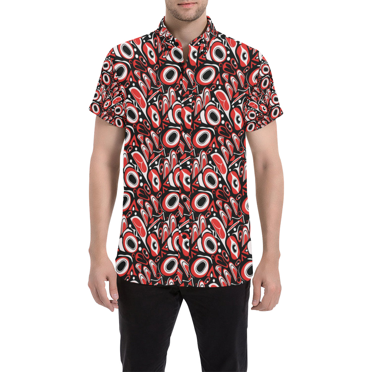 Totem Pole Texture Design Men's Short Sleeve Button Up Shirt
