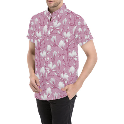 Magnolia Pattern Print Design MAG05 Men's Short Sleeve Button Up Shirt