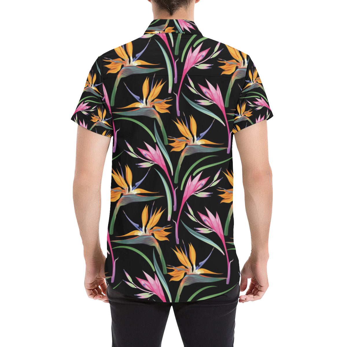 Tropical Flower Pattern Print Design TF017 Men's Short Sleeve Button Up Shirt