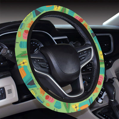 Camping Camper Pattern Print Design 04 Steering Wheel Cover with Elastic Edge