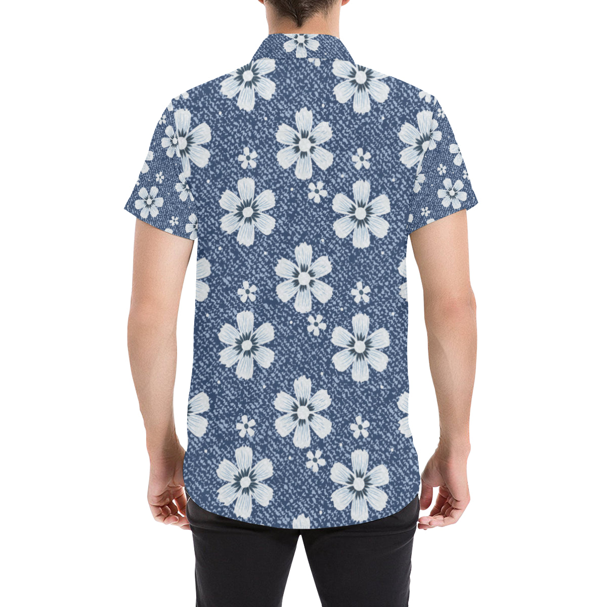 Jean Flower Pattern Print Design 03 Men's Short Sleeve Button Up Shirt