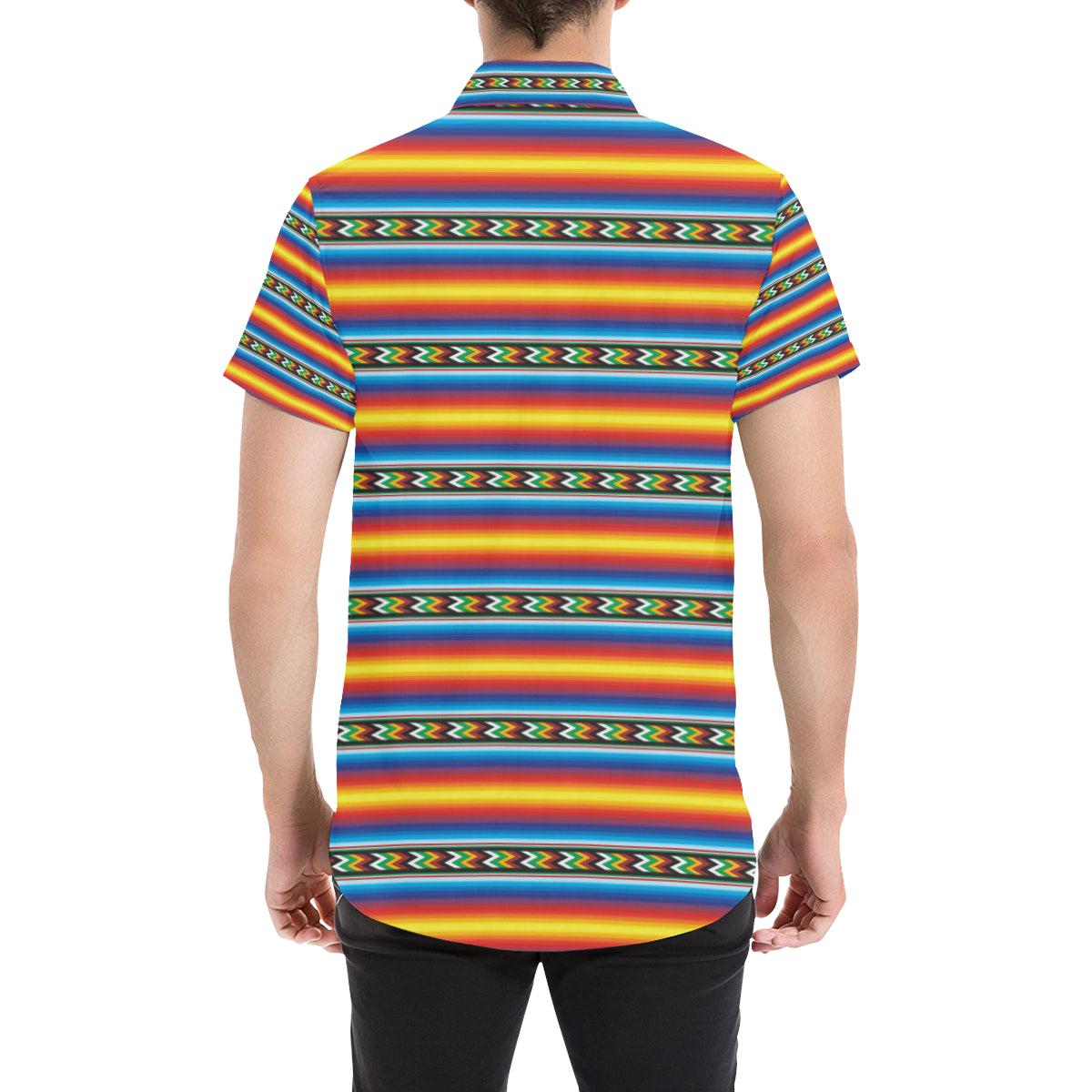 Mexican Blanket ZigZag Print Pattern Men's Short Sleeve Button Up Shirt
