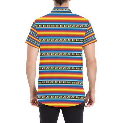 Mexican Blanket ZigZag Print Pattern Men's Short Sleeve Button Up Shirt