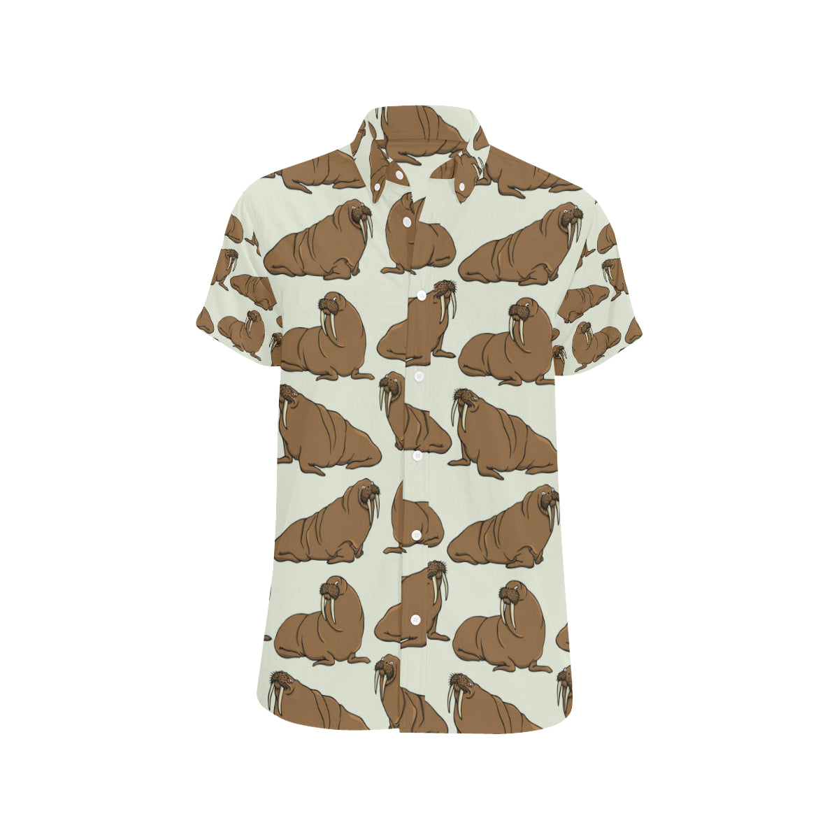Walrus Pattern Print Design 03 Men's Short Sleeve Button Up Shirt