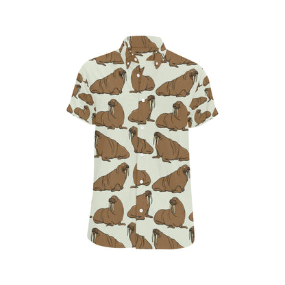 Walrus Pattern Print Design 03 Men's Short Sleeve Button Up Shirt
