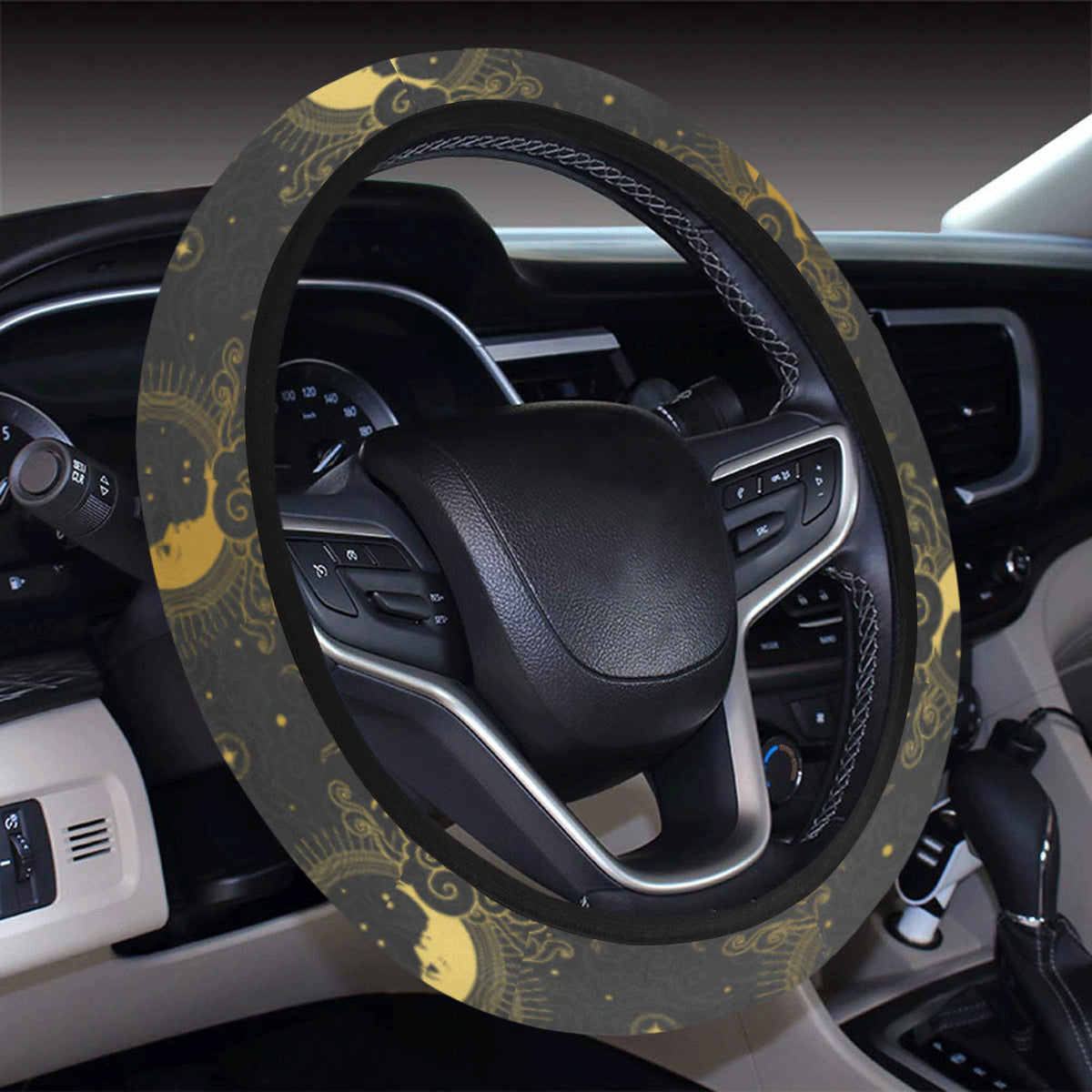 Celestial Moon Sun Pattern Print Design 05 Steering Wheel Cover with Elastic Edge