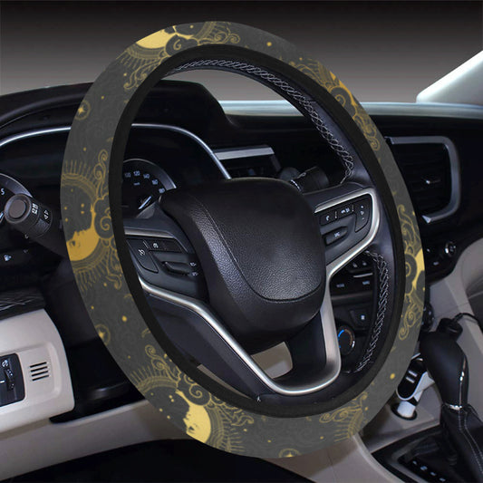 Celestial Moon Sun Pattern Print Design 05 Steering Wheel Cover with Elastic Edge