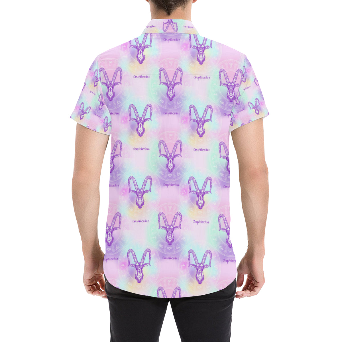 Capricorn Zodiac Pattern Print Design 02 Men's Short Sleeve Button Up Shirt