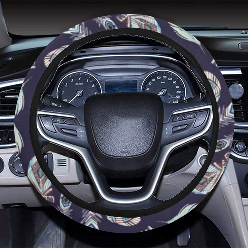 Feather Vintage Boho Design Print Steering Wheel Cover with Elastic Edge