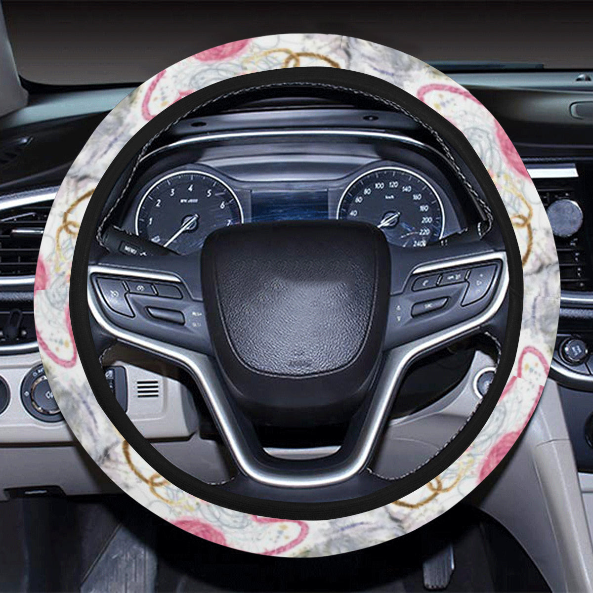 Cat Playing Yarn Pattern Print Design 07 Steering Wheel Cover with Elastic Edge