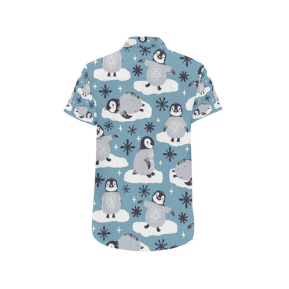 Penguin Pattern Print Design A05 Men's Short Sleeve Button Up Shirt